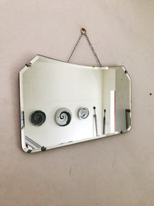 Vintage Art Deco Frameless Mirror with Fan Clasps