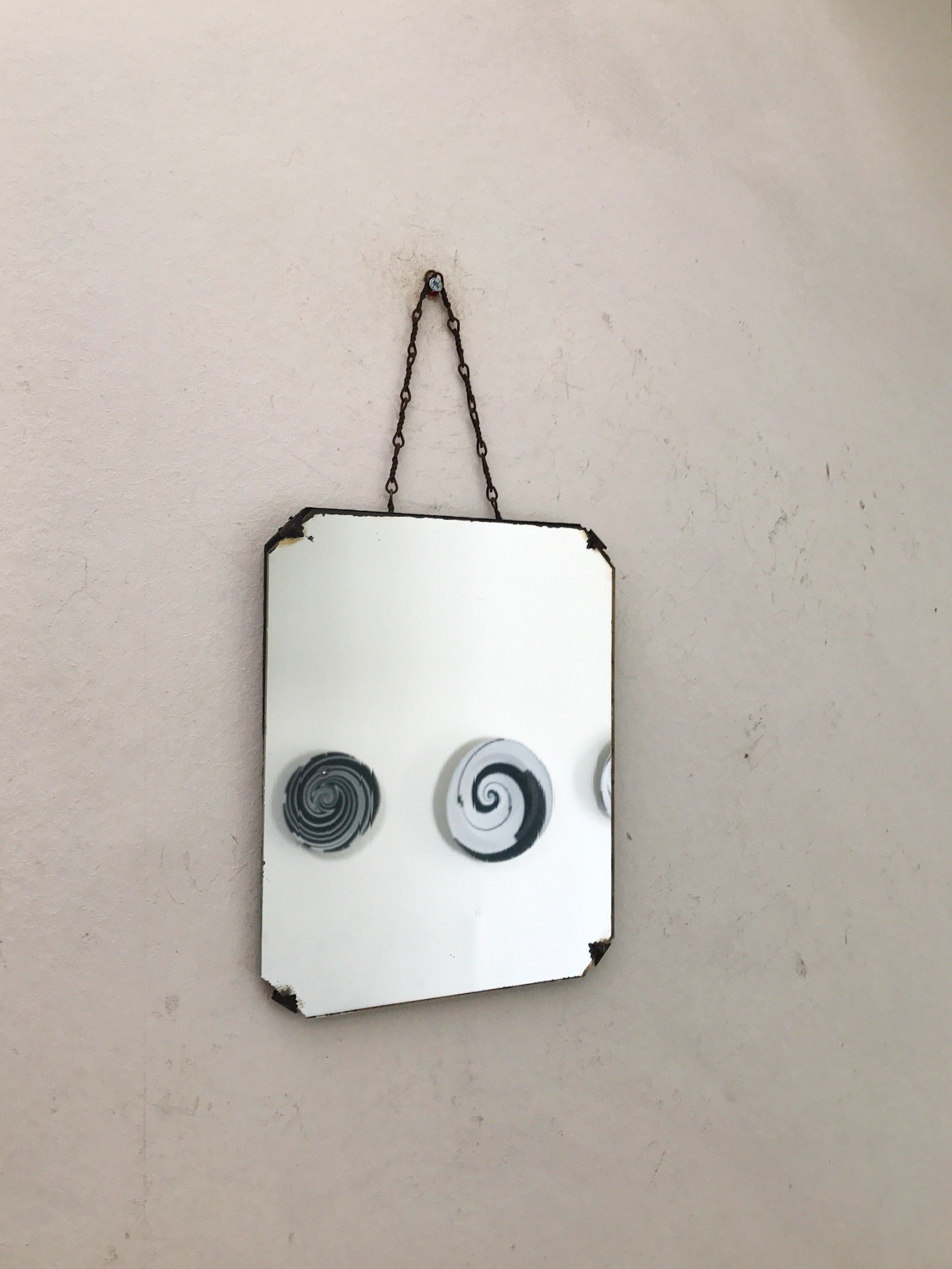 Teeny Vintage Art Deco Frameless Wall Mirror