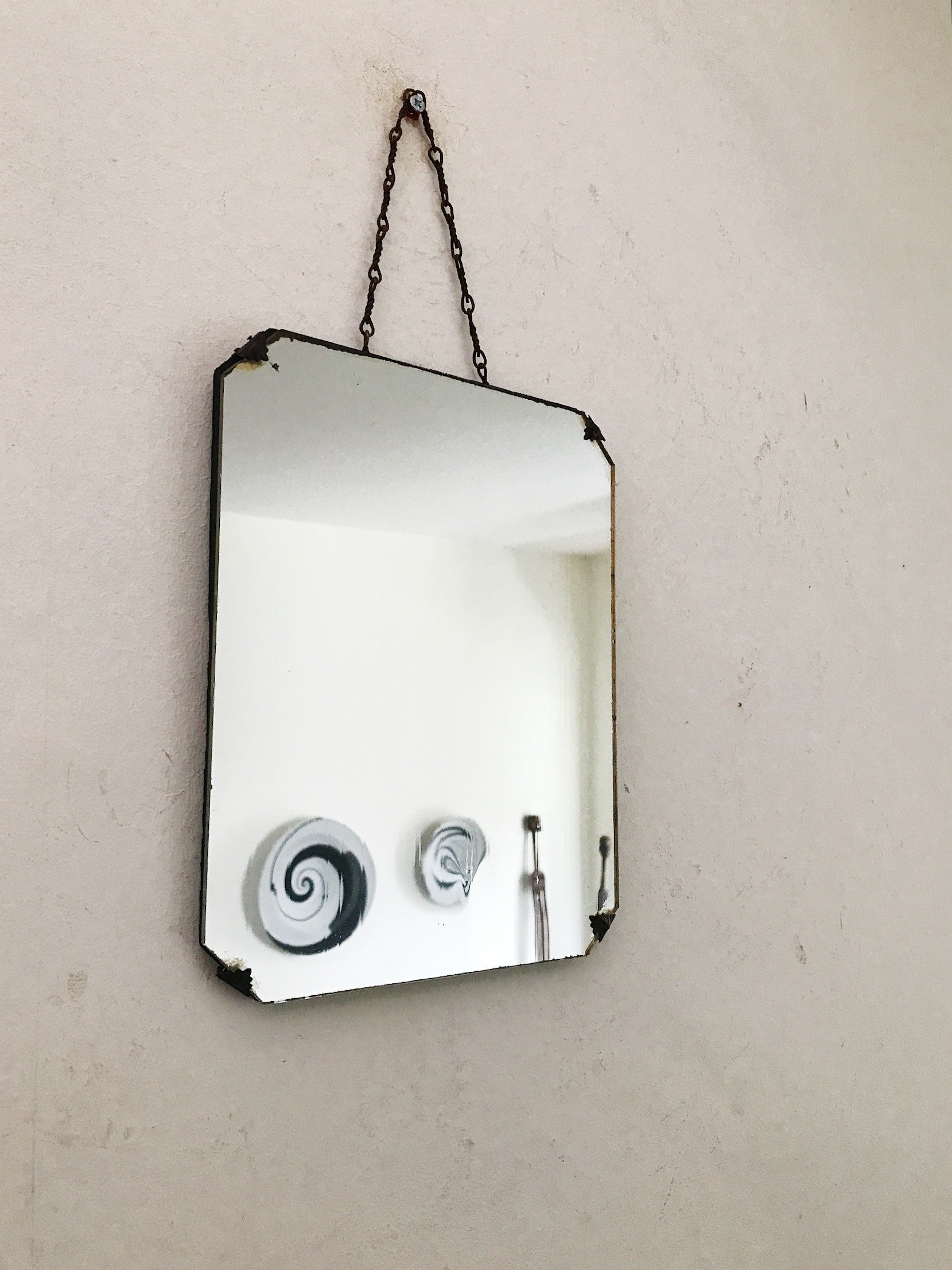Teeny Vintage Art Deco Frameless Wall Mirror