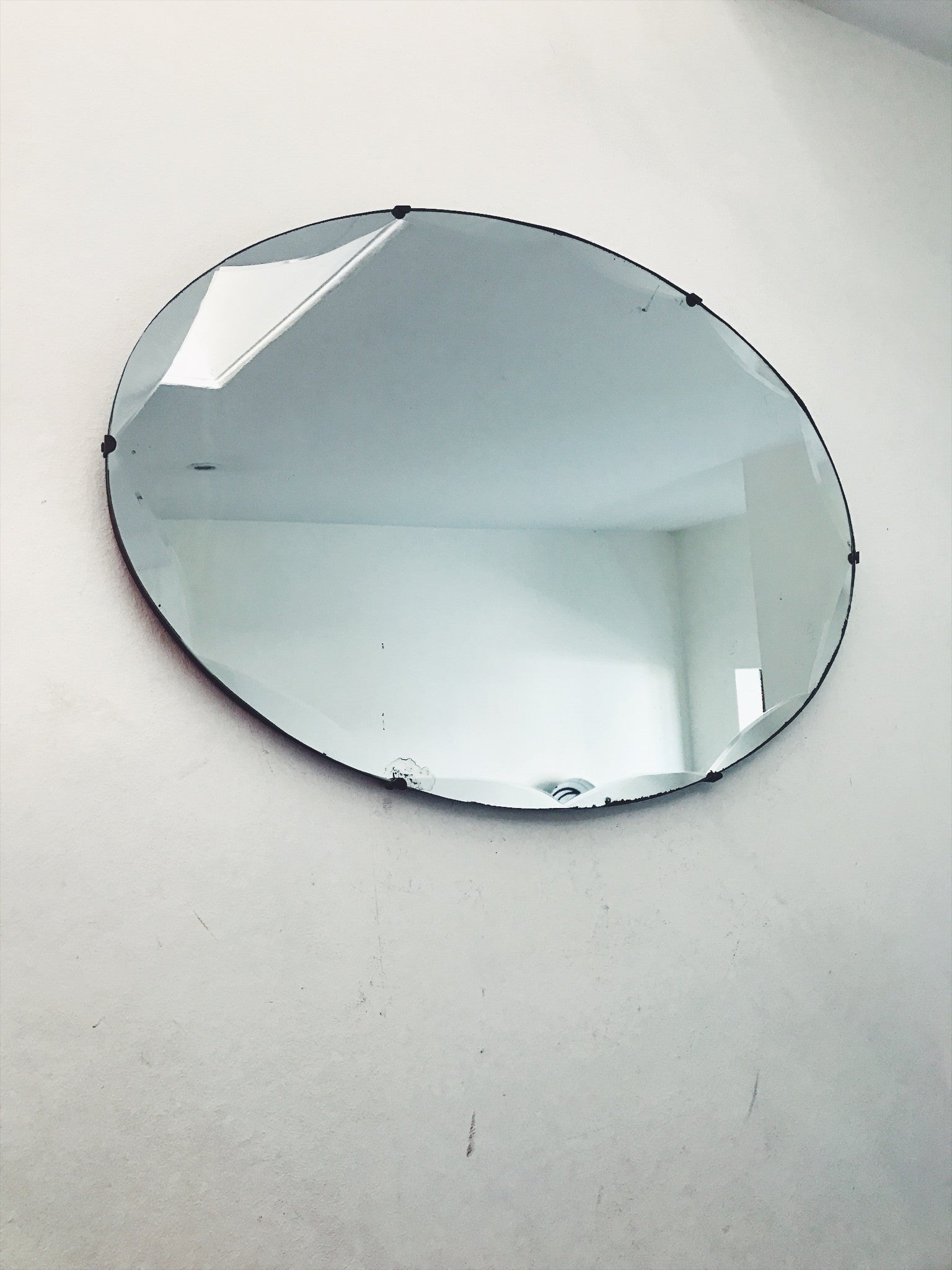 Art Deco Oval Frameless Mirror with bevelled edges