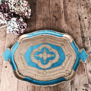 Blue Florentine Vintage Wood Gilt Tray