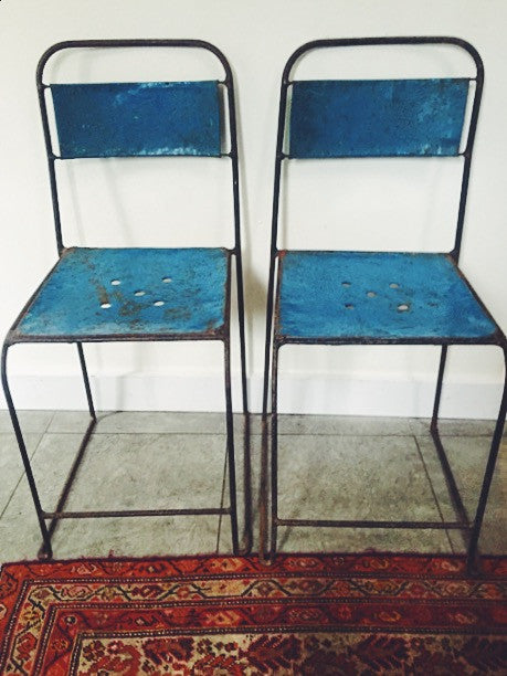 Vintage metal stacking chairs pair