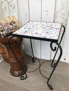 1970s Mosaic SideTable - Blue, Cream and Maroon
