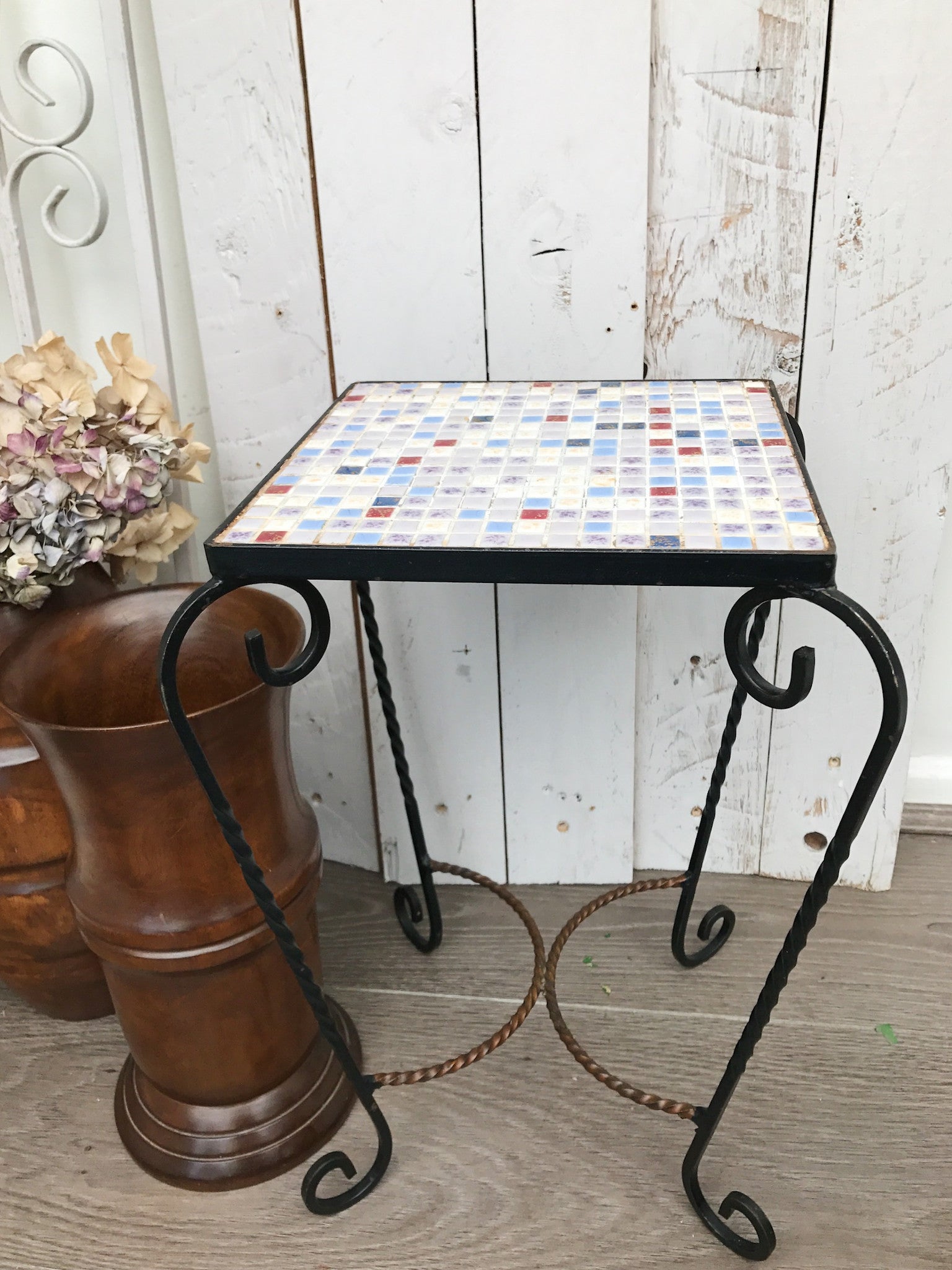 1970s Mosaic SideTable - Blue, Cream and Maroon