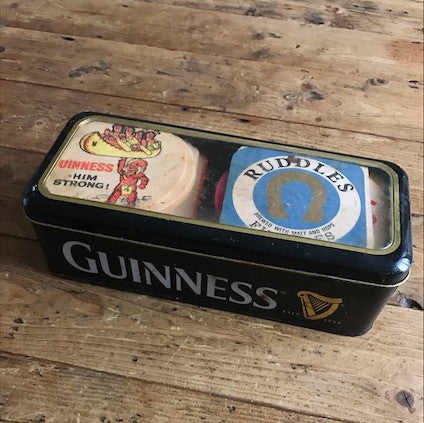 Vintage Coasters Collection in a Guinness Tin