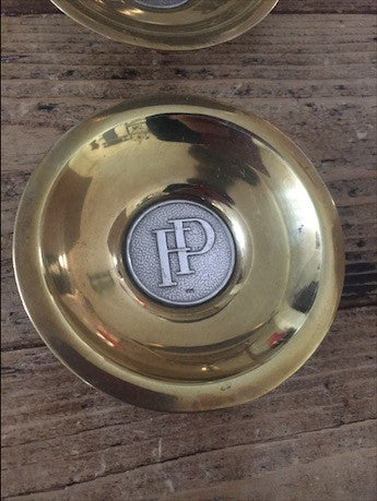 Trio of Small Initialed Brass and Pewter dishes