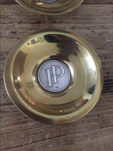 Trio of Small Initialed Brass and Pewter dishes
