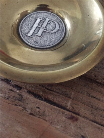 Trio of Small Initialed Brass and Pewter dishes