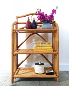 Midcentury Bamboo and Rattan Standing Shelf 
