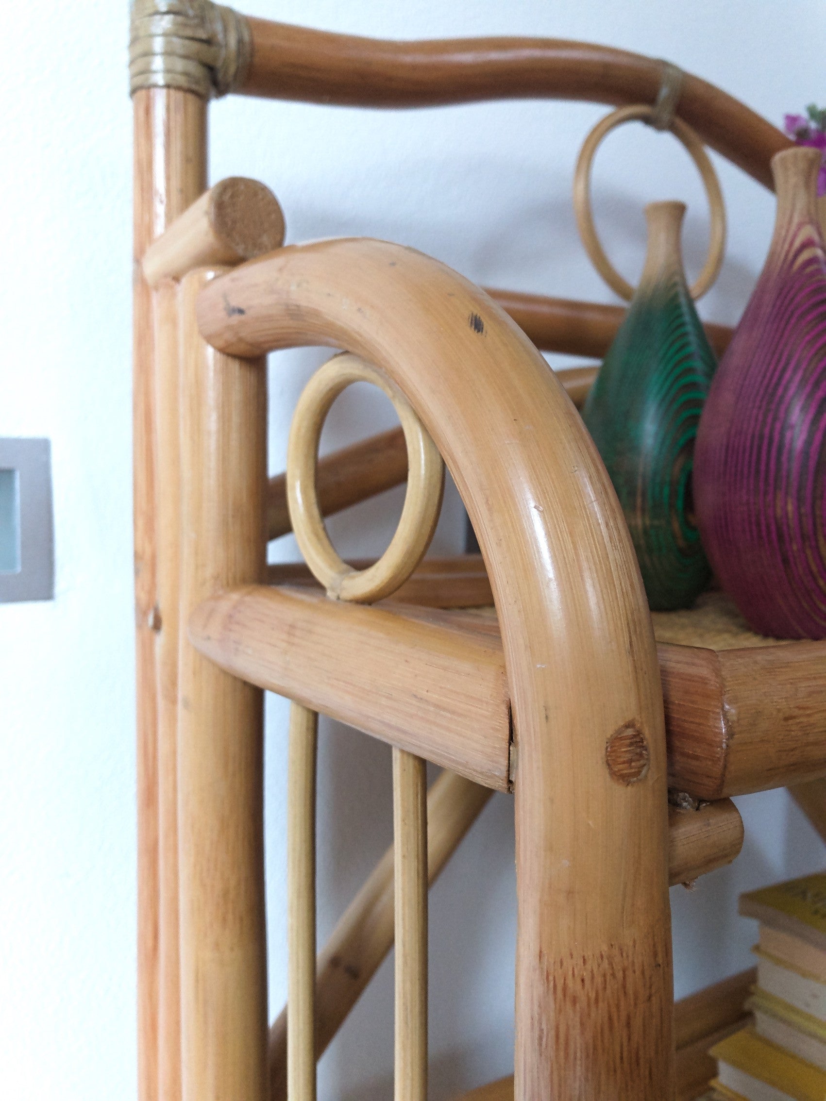 Midcentury Bamboo and Rattan Standing Shelf 