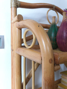 Midcentury Bamboo and Rattan Standing Shelf 
