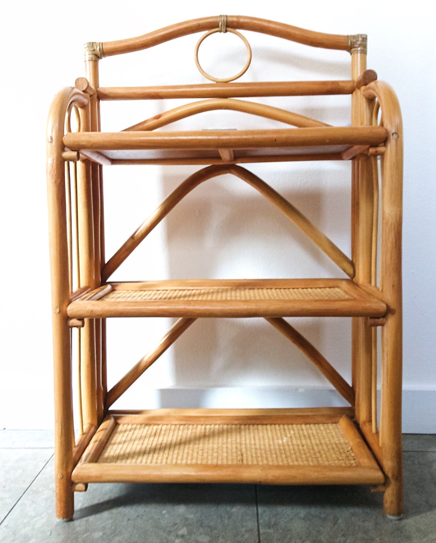 Midcentury Bamboo and Rattan Standing Shelf 