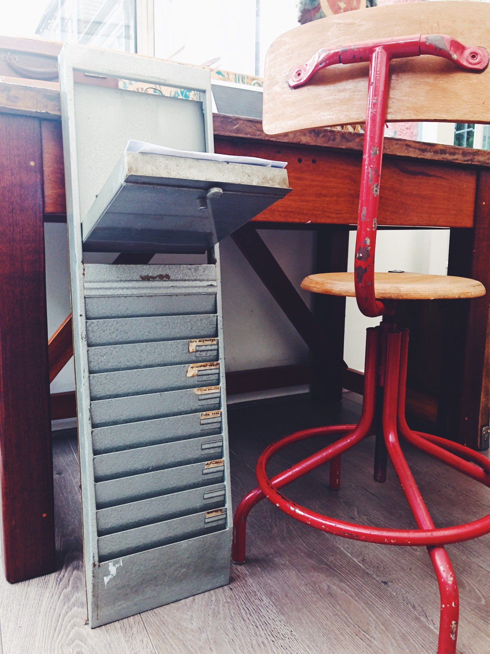 1940s French Vintage Metal Filing Unit/Clocking in Wall Unit