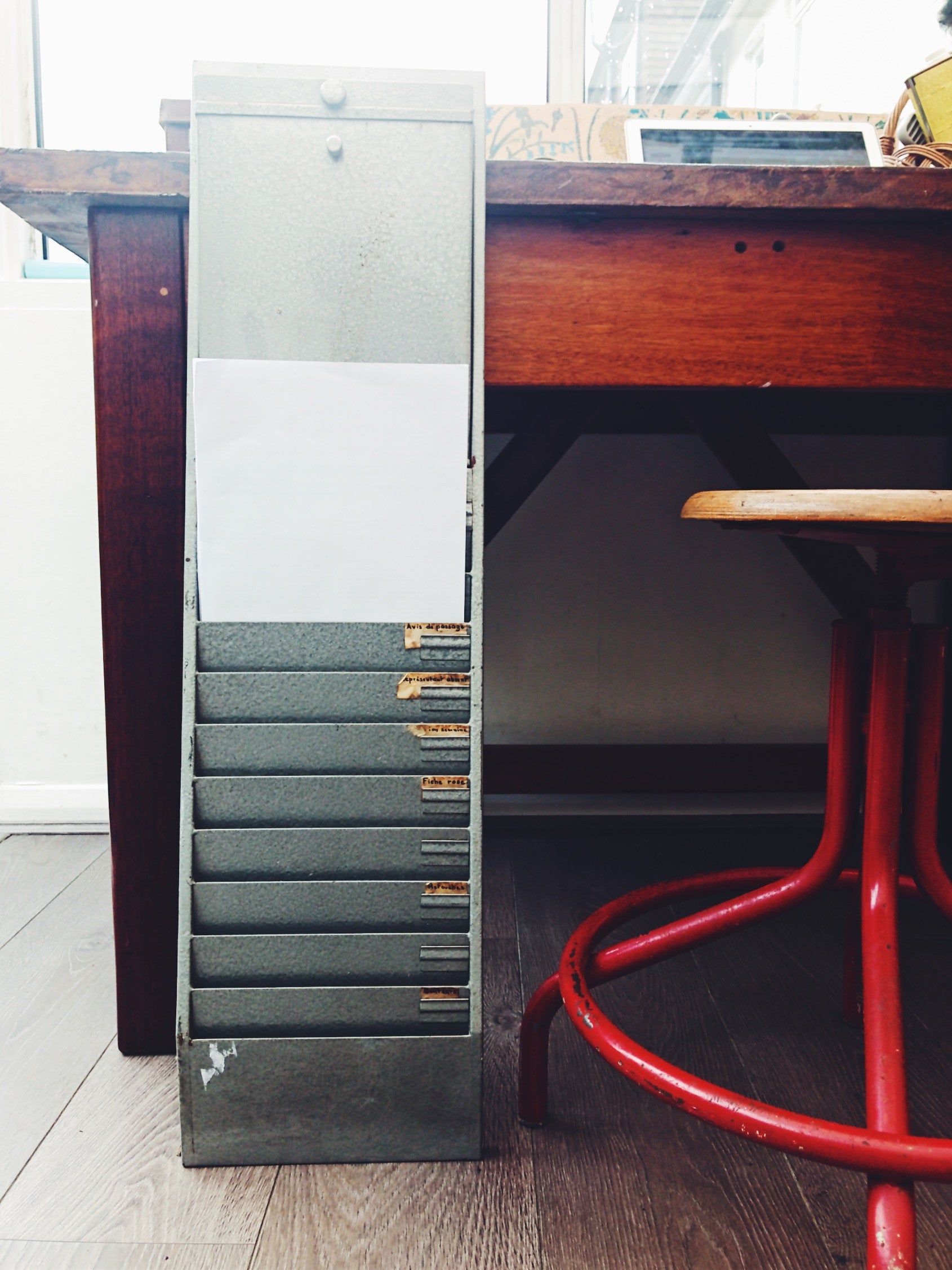 1940s French Vintage Metal Filing Unit/Clocking in Wall Unit