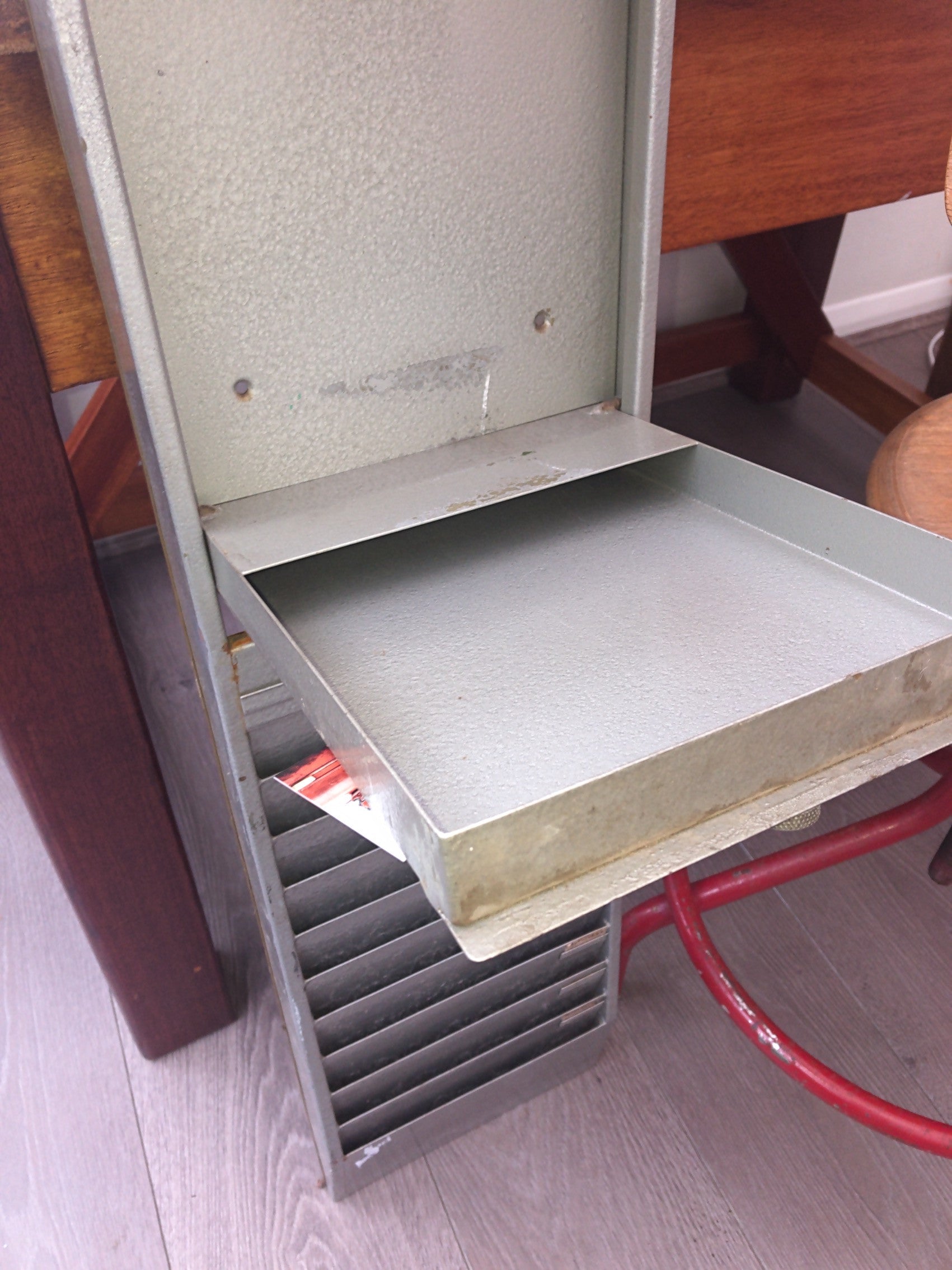 1940s French Vintage Metal Filing Unit/Clocking in Wall Unit