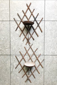 Pair of Trellised Metal Garden Candle Holders