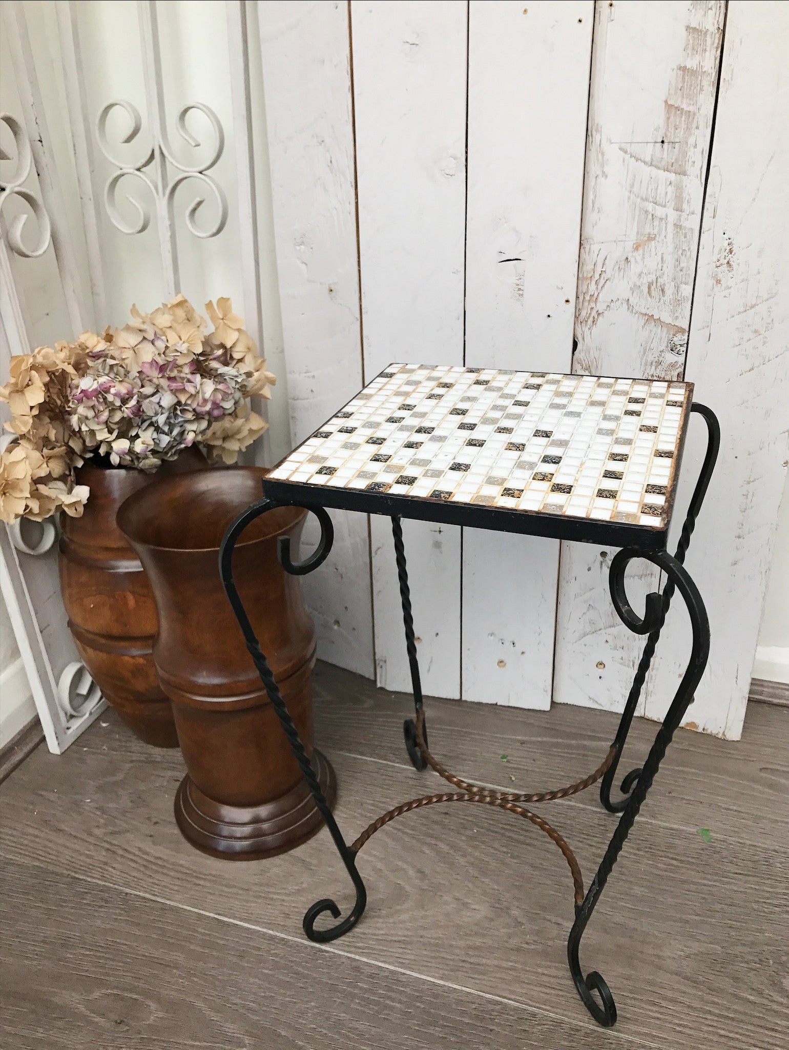 1970s Mosaic Side Table - Gold, Black and White