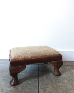 Vintage Wooden Footstool with Hessian Top