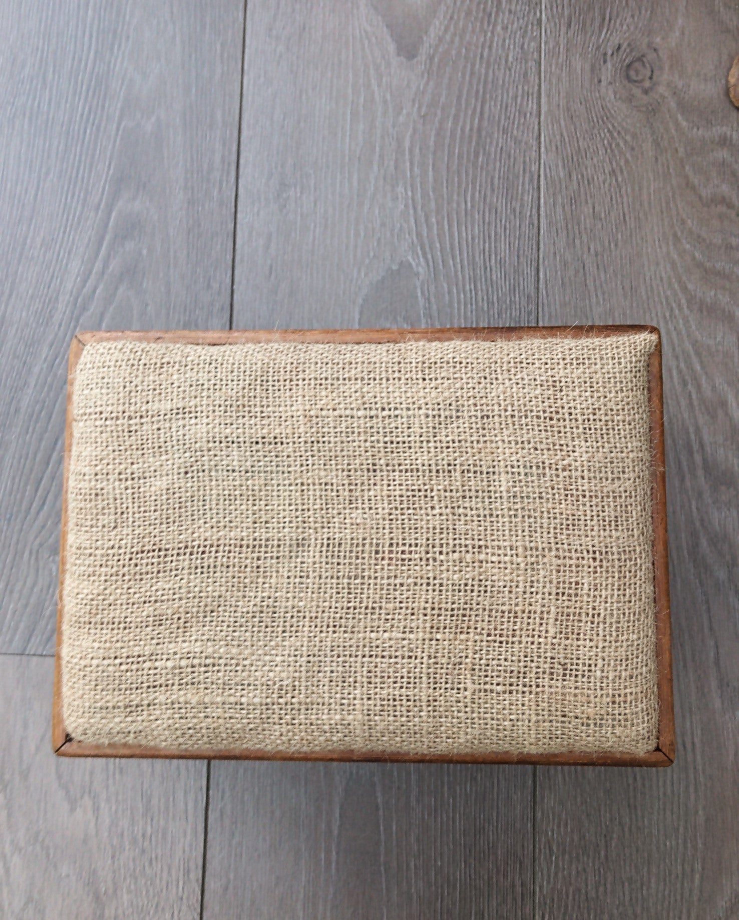 Vintage Wooden Footstool with Hessian Top