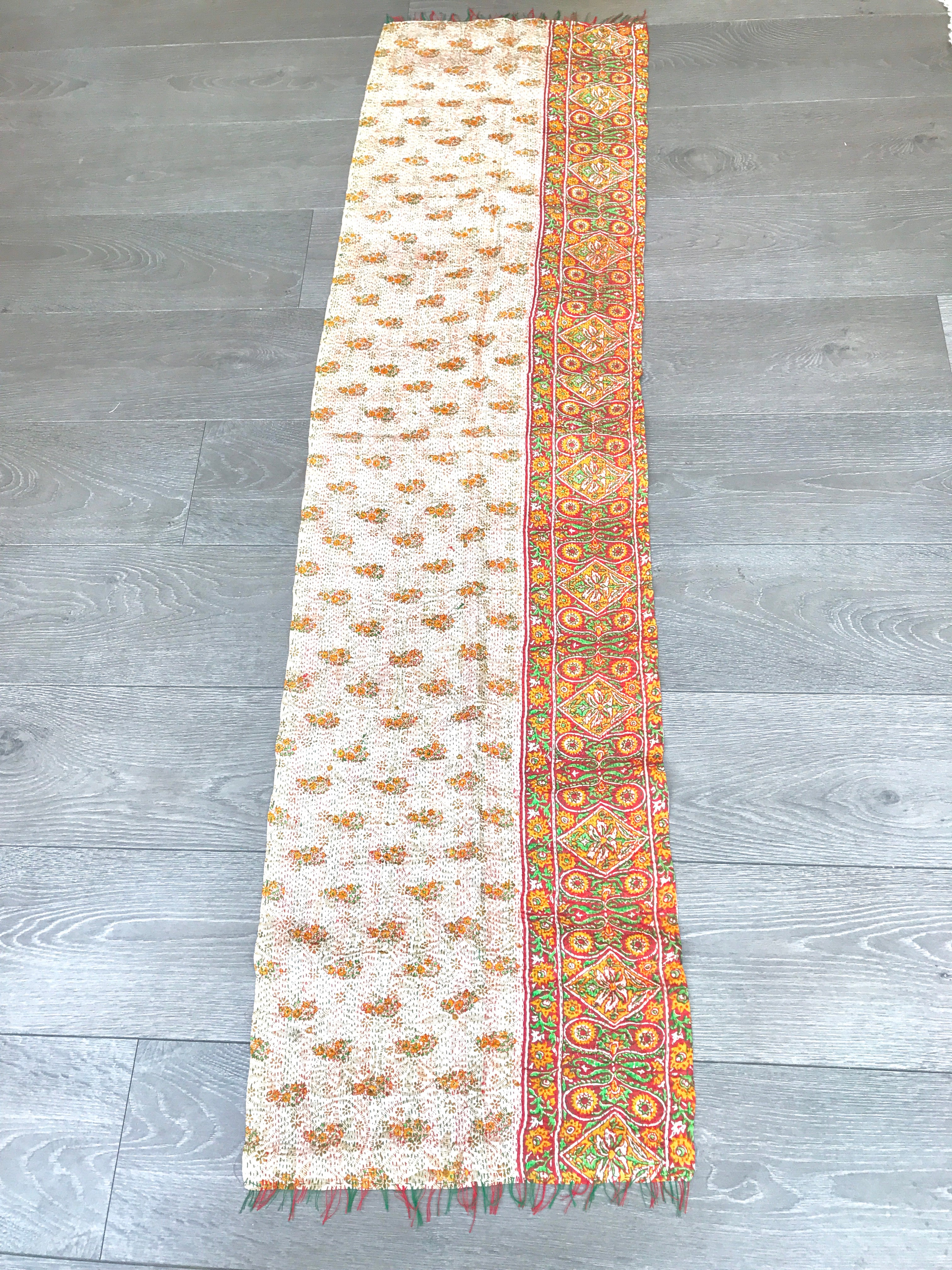 Vintage Double-Sided Sari Table Runner or Throw (Orange tones)