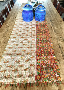 Vintage Double-Sided Sari Table Runner or Throw (Orange tones)