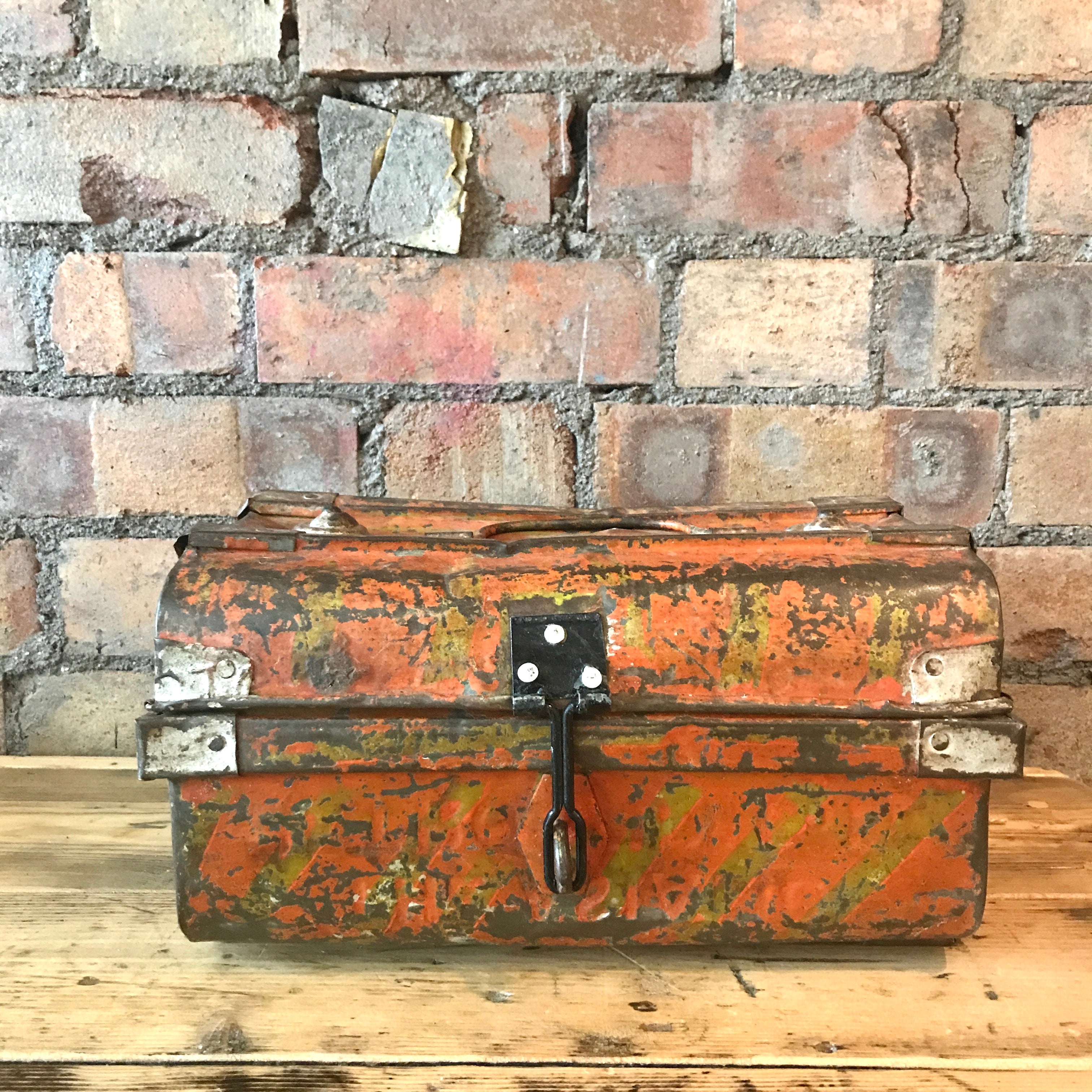 Little Tabletop Metal Indian Vintage Trunk (Orange)