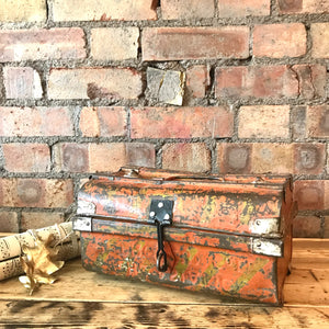 Little Tabletop Metal Indian Vintage Trunk (Orange)