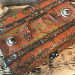 Little Tabletop Metal Indian Vintage Trunk (Orange)