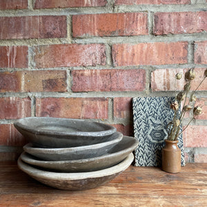 Antique Marble Stone Bowl: Beige/Grey Hues