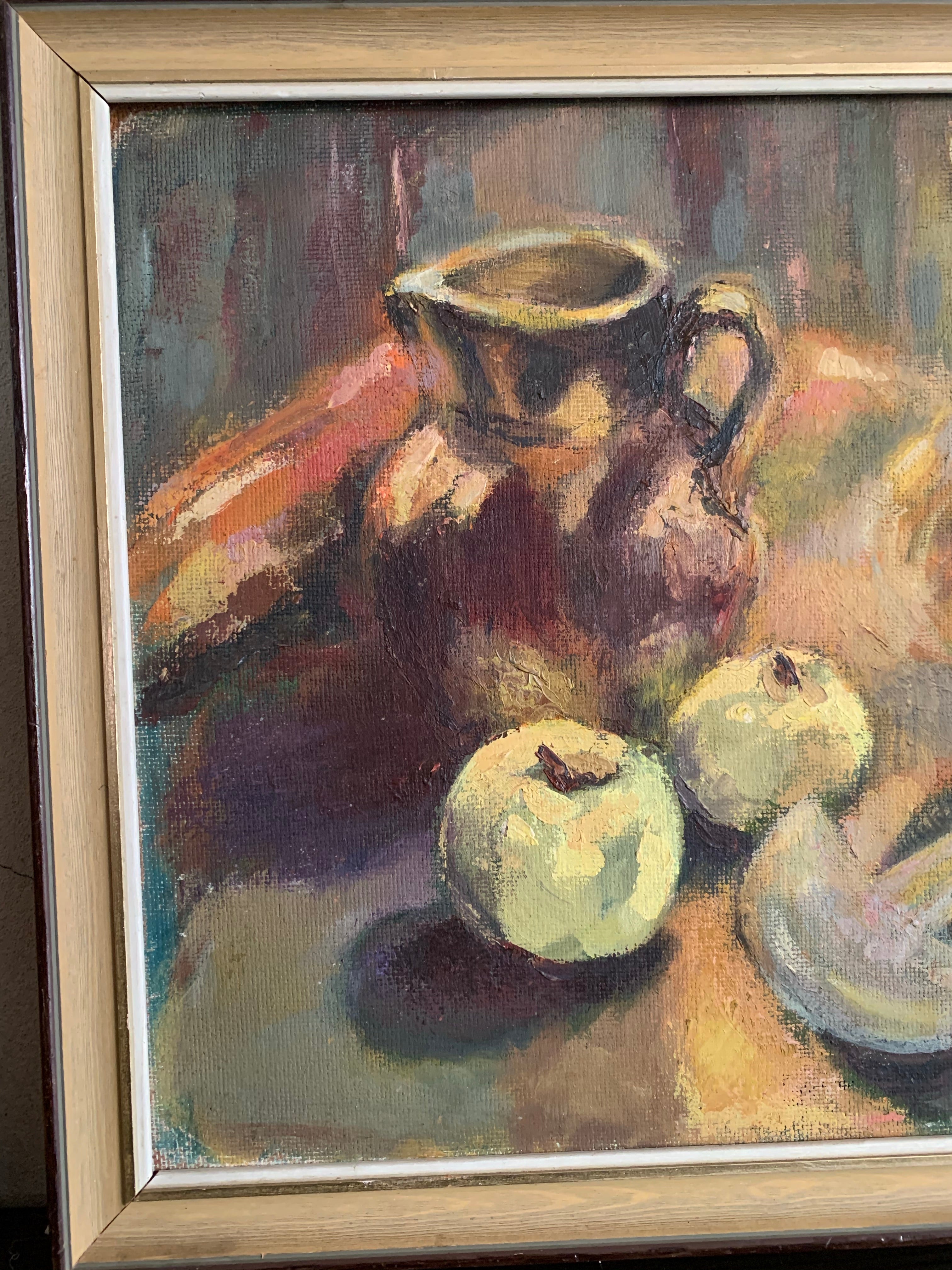 Still-Life Oil Painting with Apples and Jug