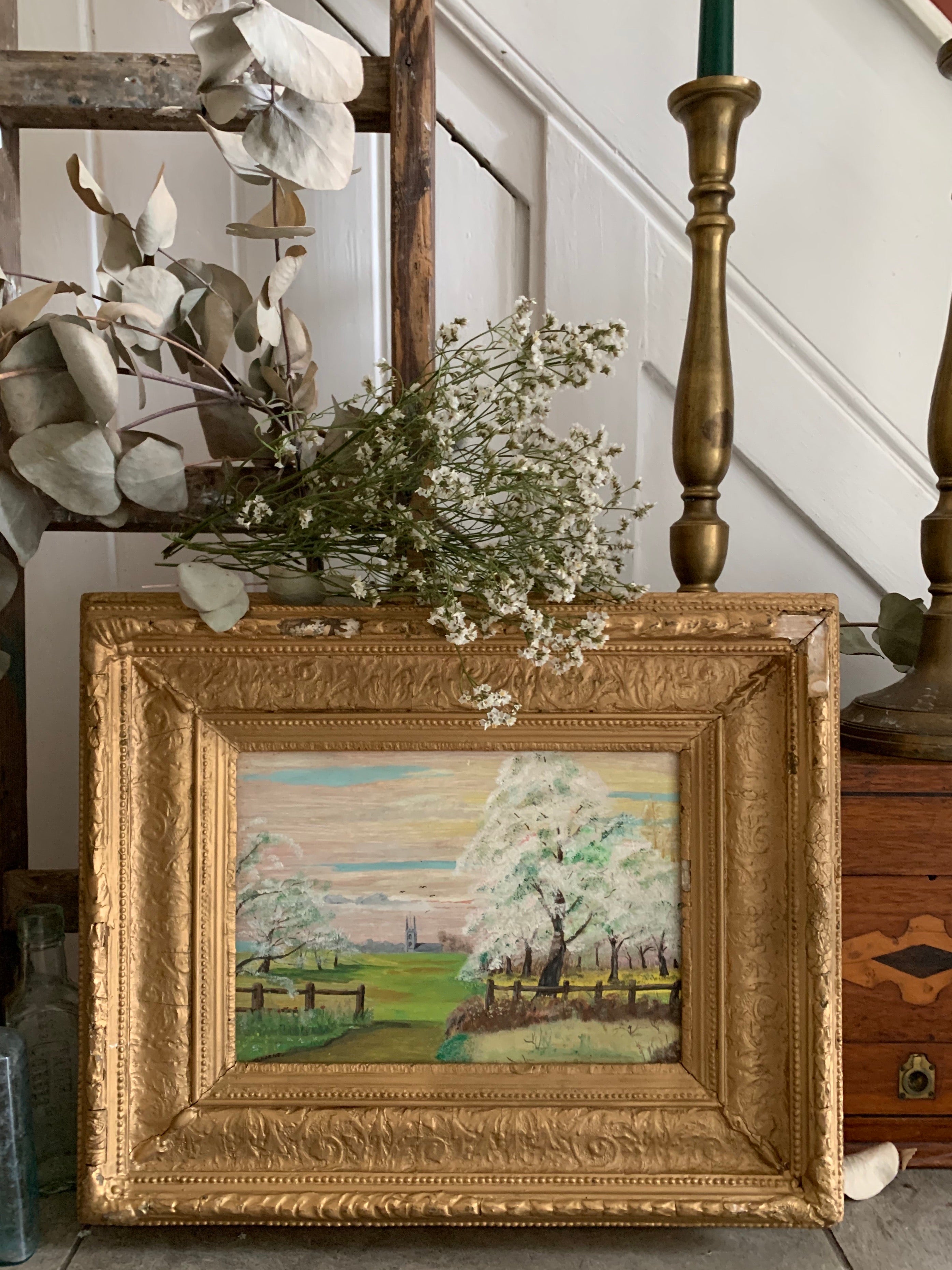 Country Scene: Gilt Framed Oil on Canvas
