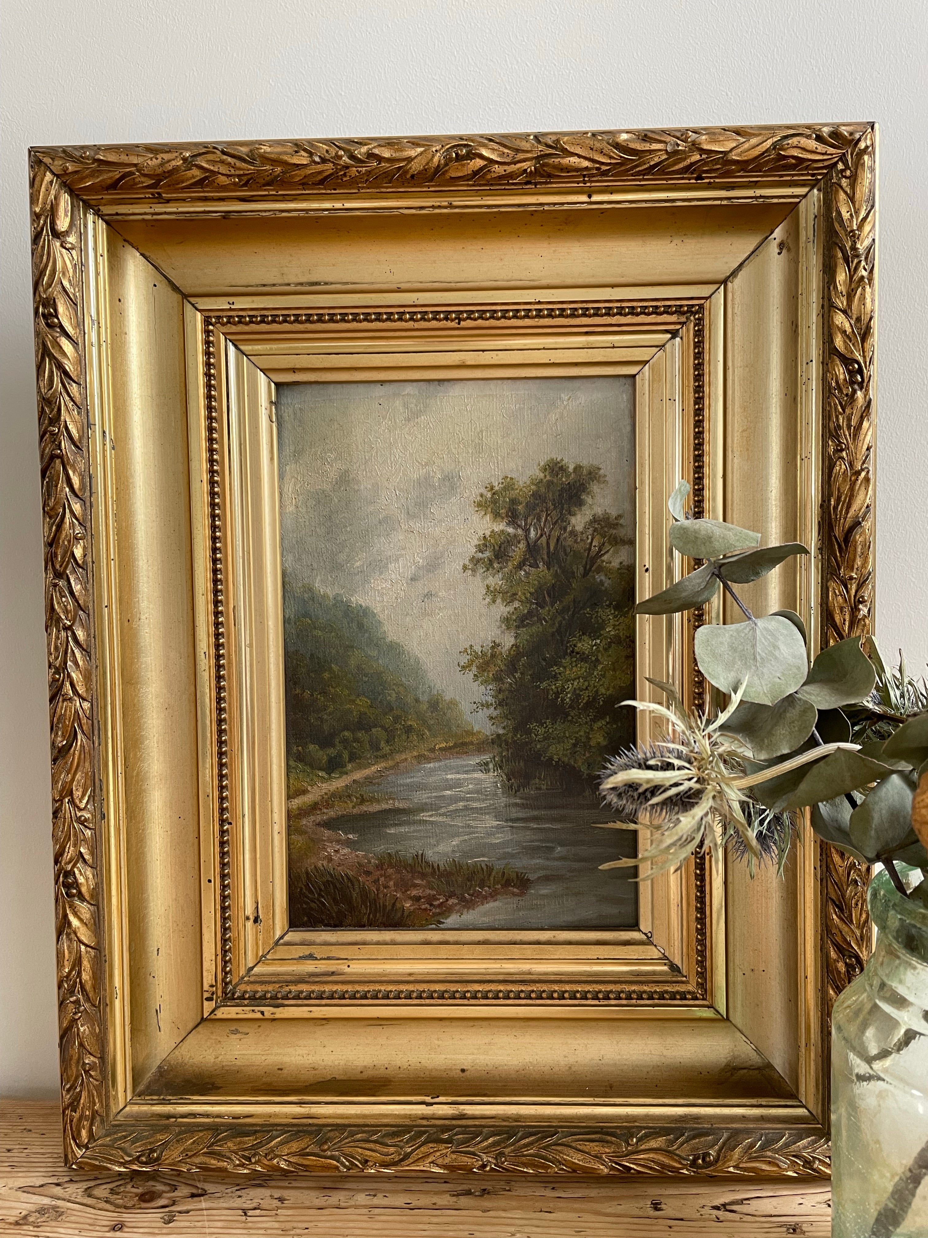 Moody Landscape: Gilt Framed Oil on Canvas