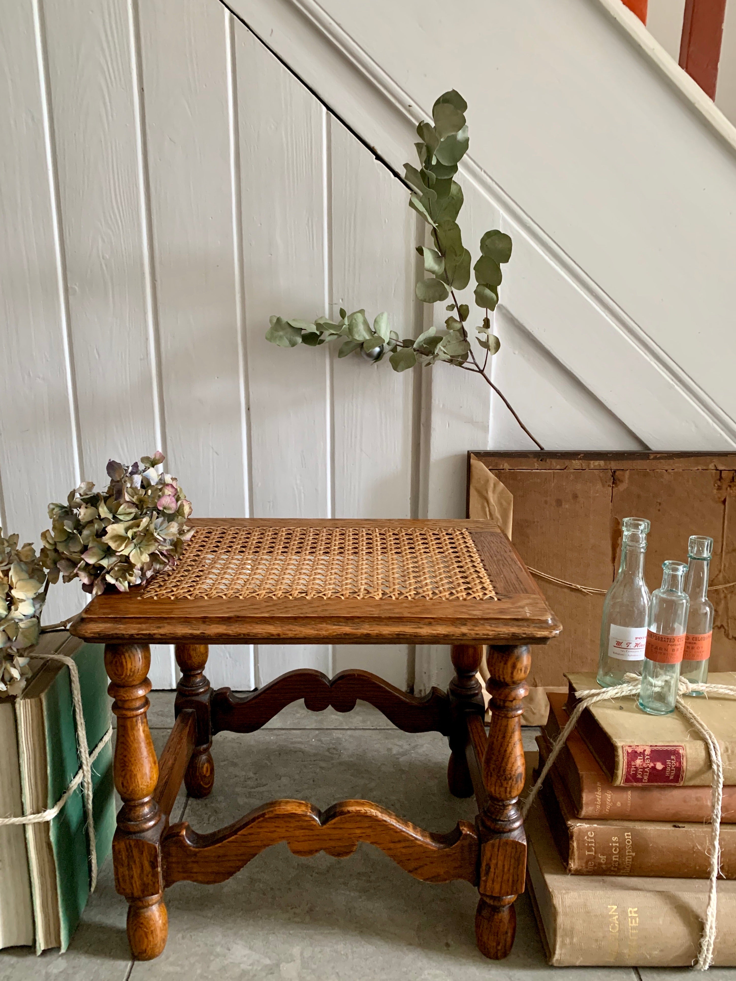 Vintage Stool with Cane Seat