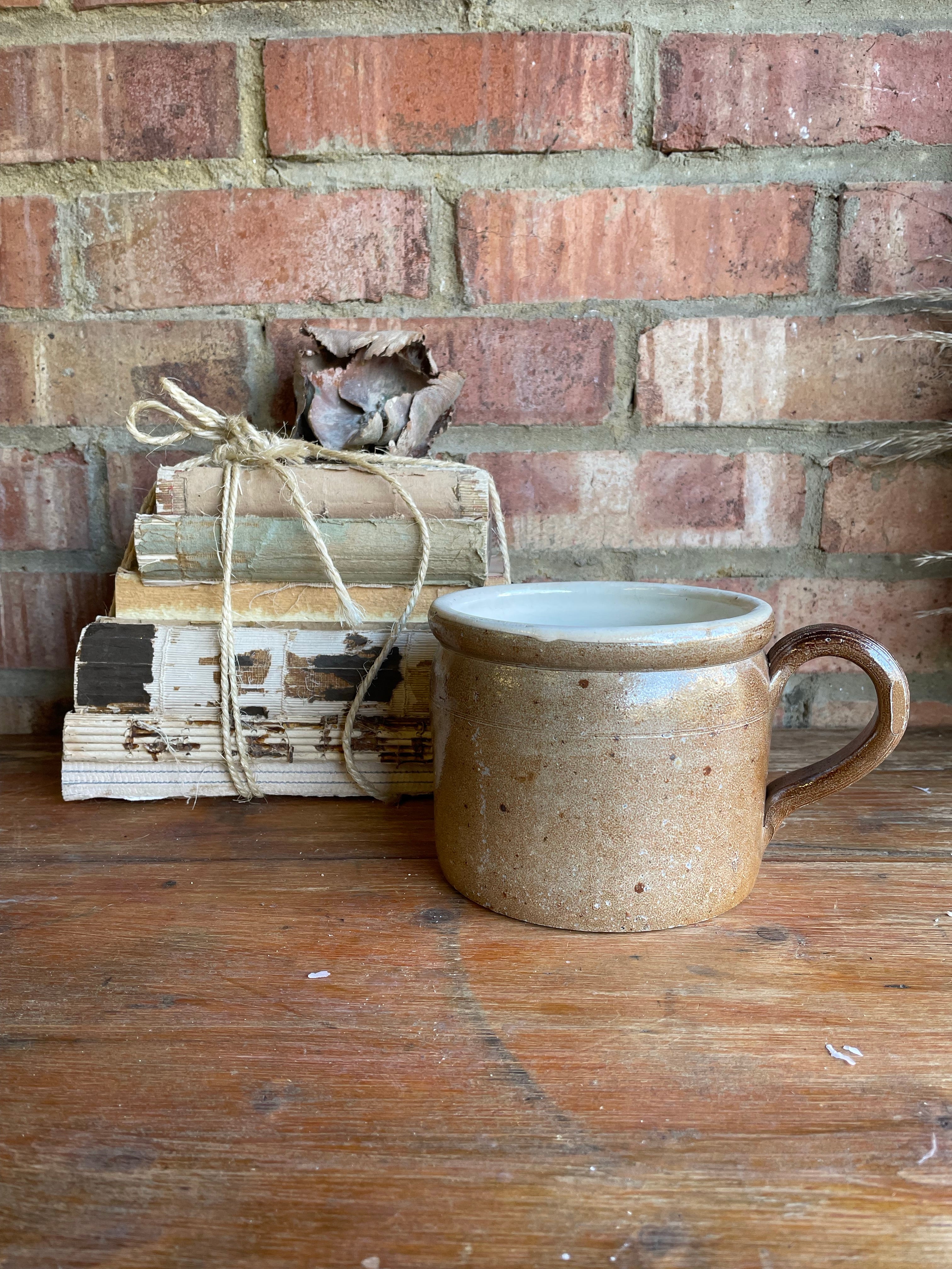 French Earthenware Salt Glazed Pot with Handle
