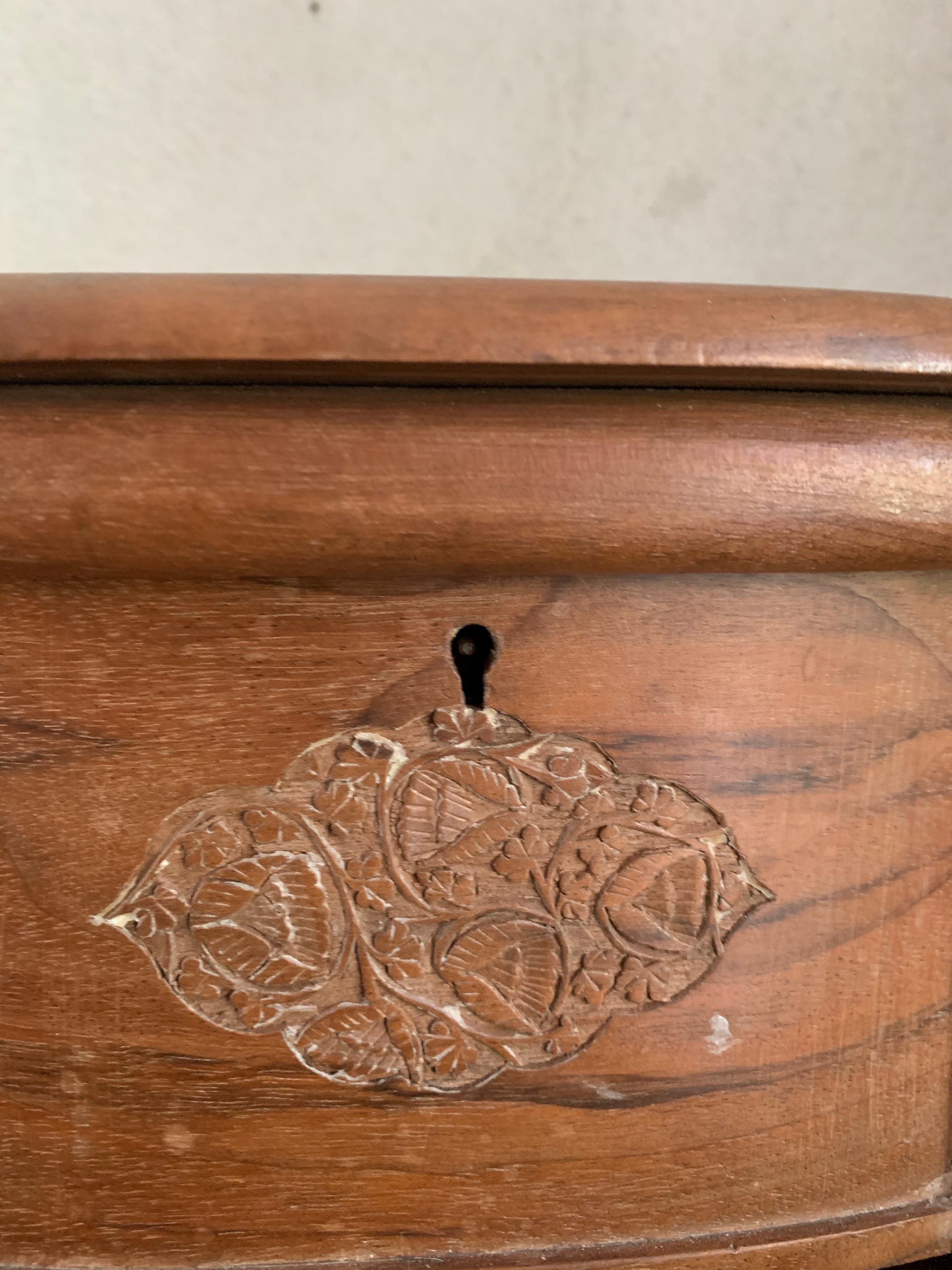 Old Carved Wooden Box with Drawers and decorative motifs