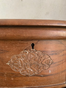 Old Carved Wooden Box with Drawers and decorative motifs