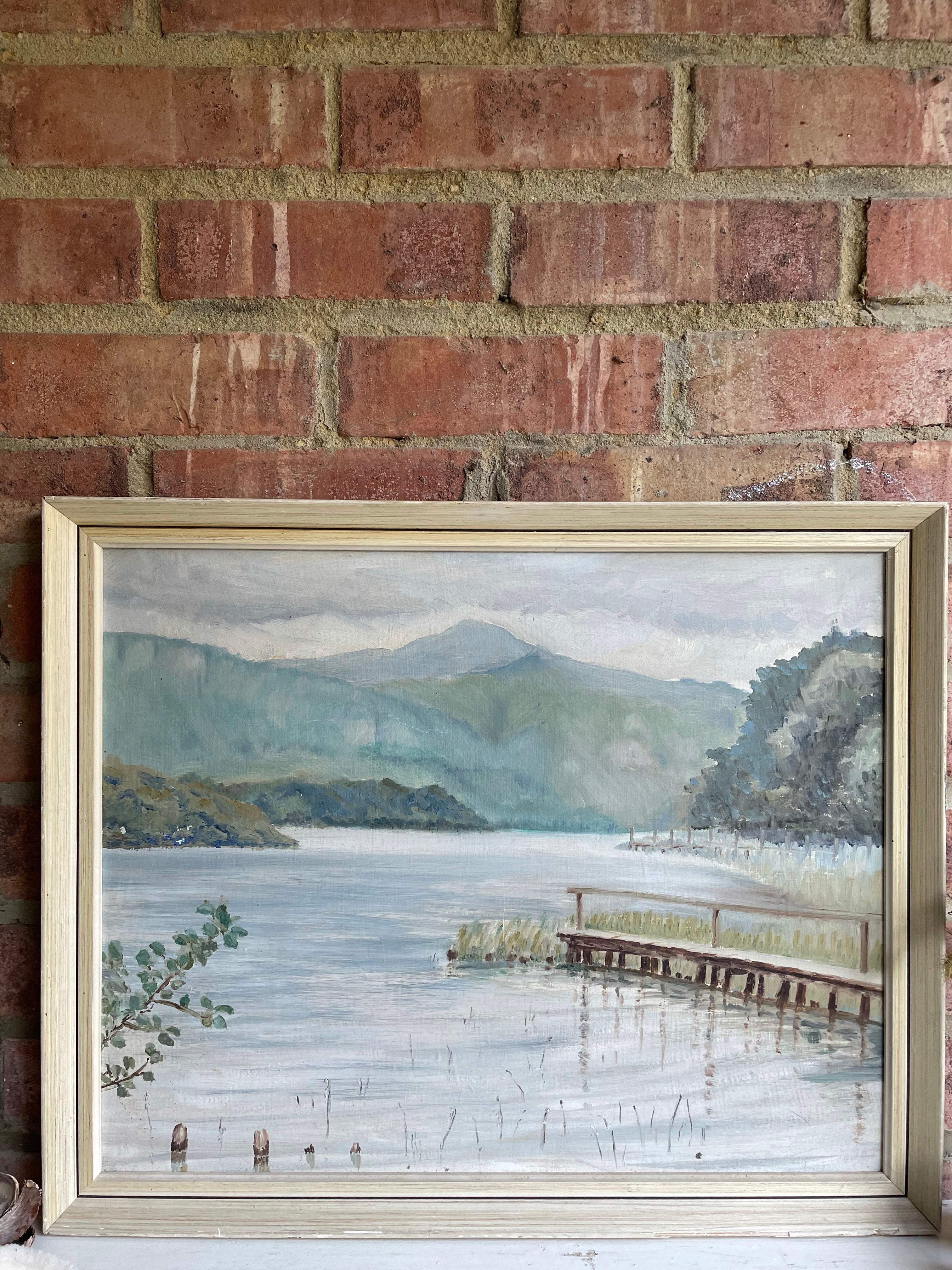 Water and Jetty: Midcentury Oil on Board