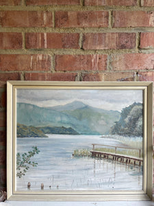 Water and Jetty: Midcentury Oil on Board