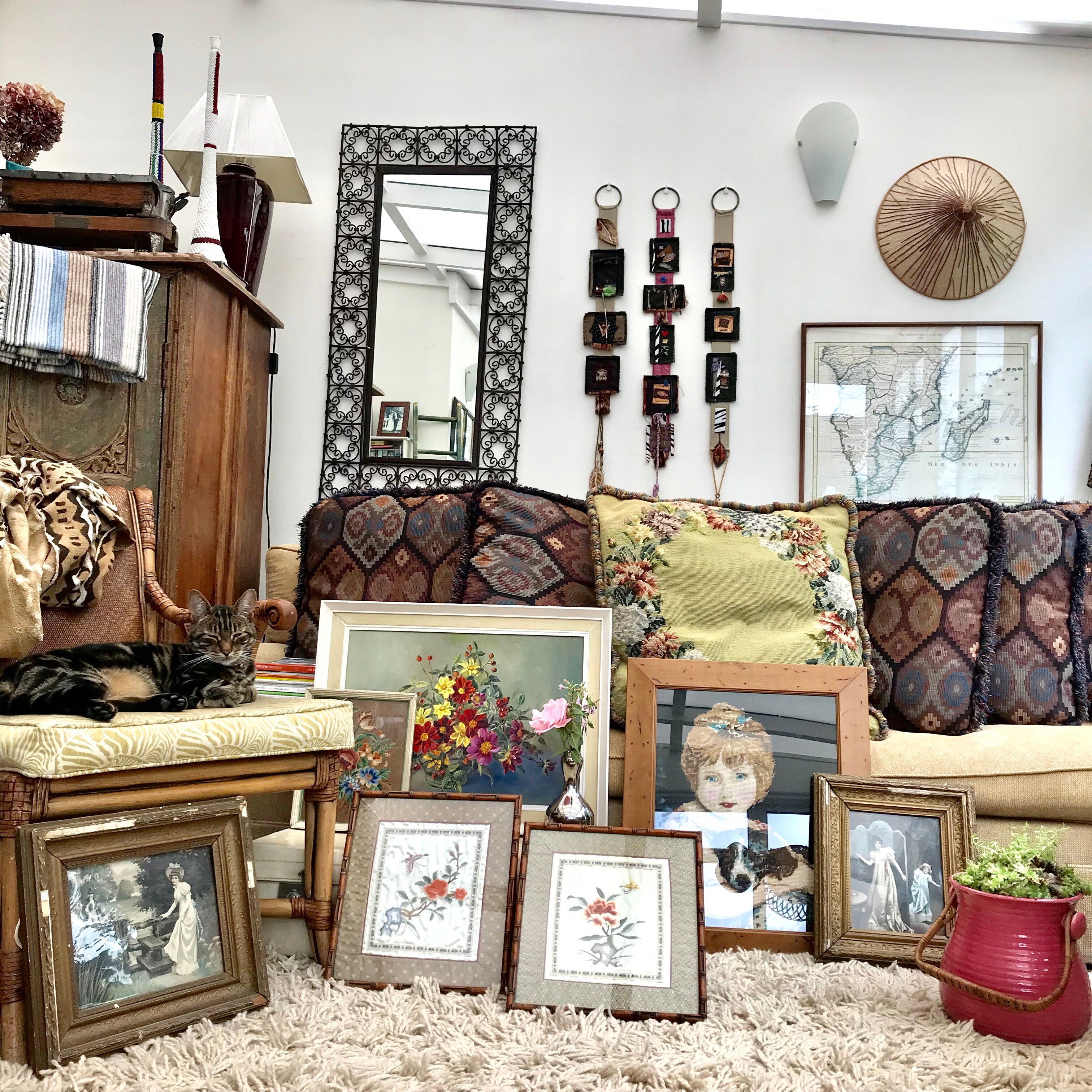 Framed Large Tapestry of Girl and Dog