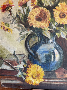 Floral Still Life: Small Oil on Paper on Board