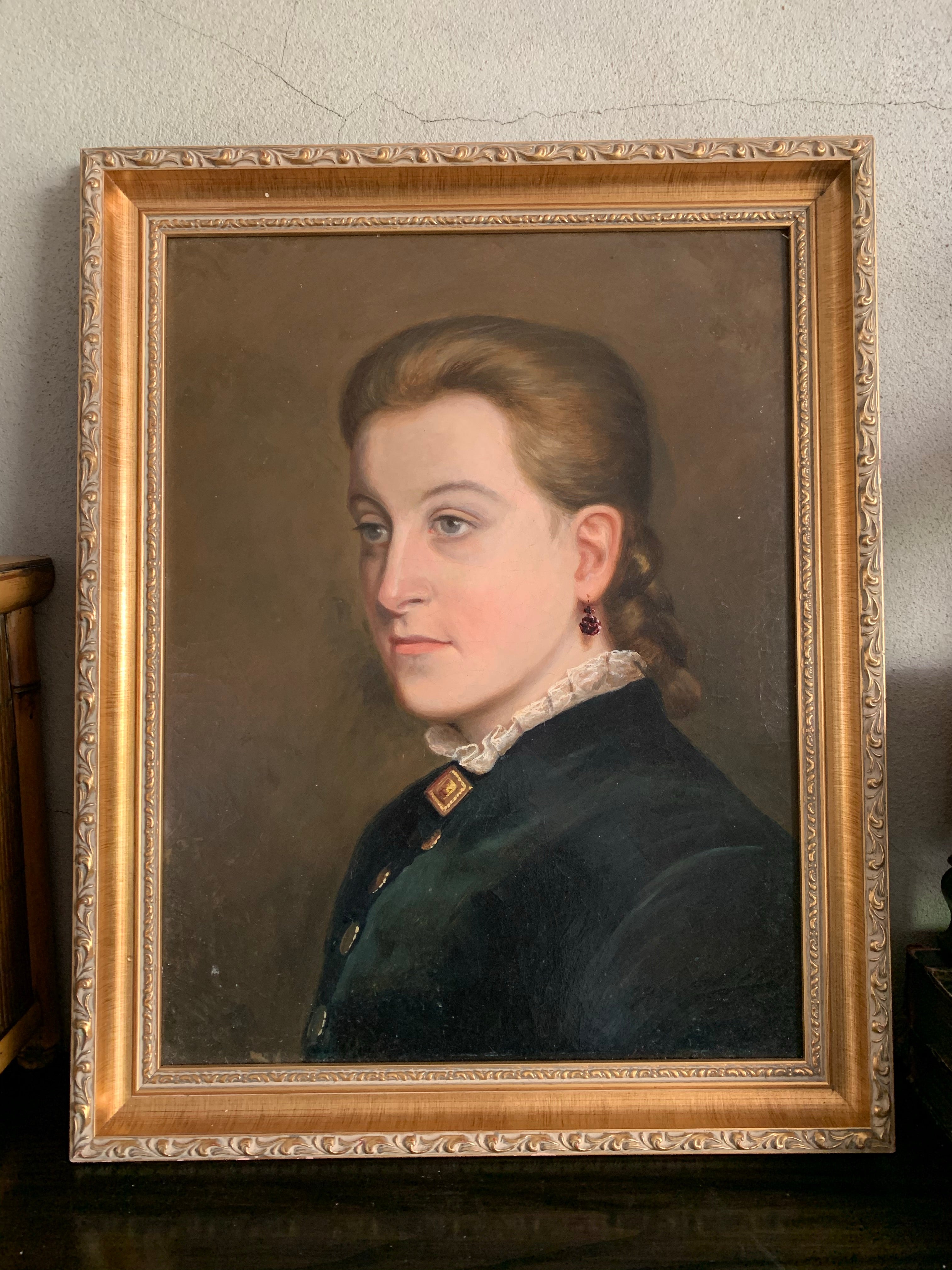 Portrait of a Lady: 19th Century Oil Painting