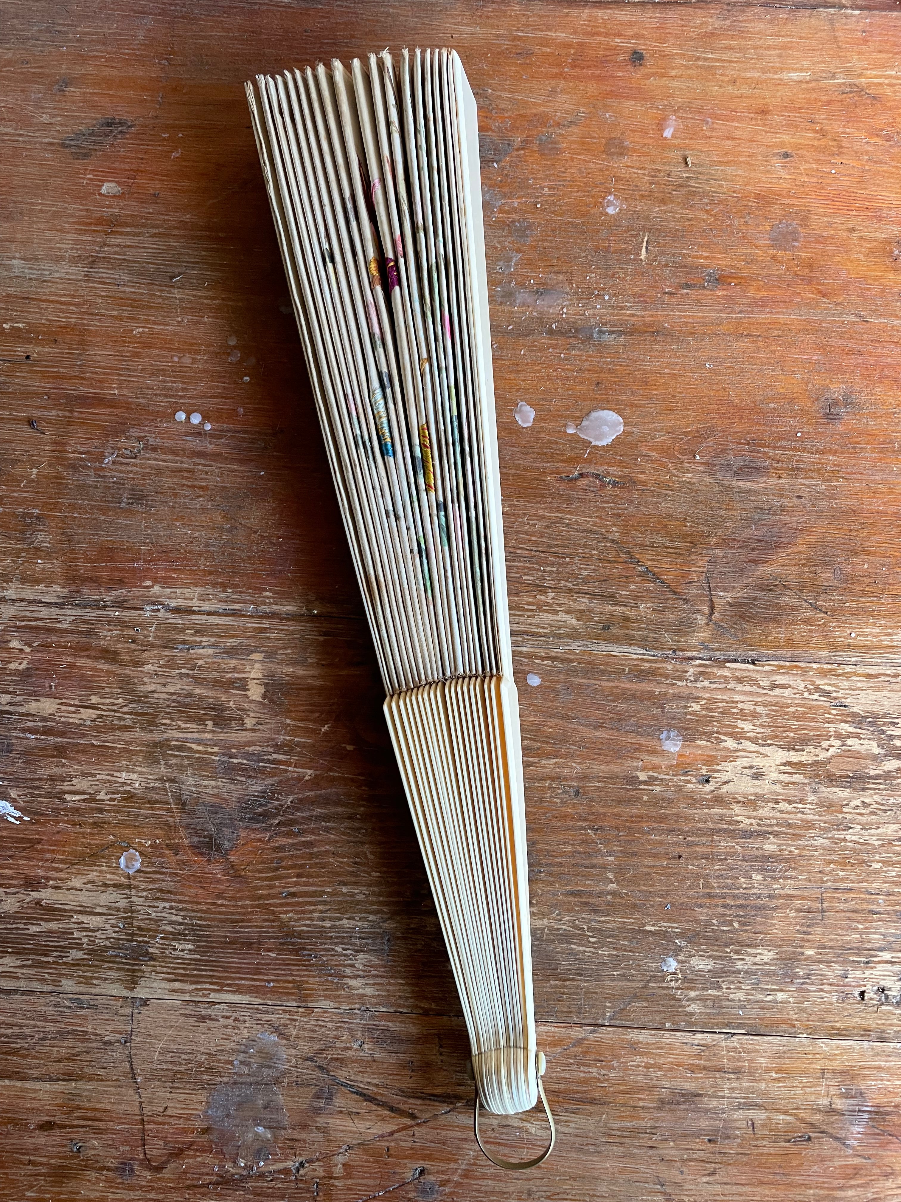 19th Century Hand Embroidered, Painted Silk Fan
