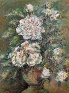 Small Vintage Floral Oil  in shades of green