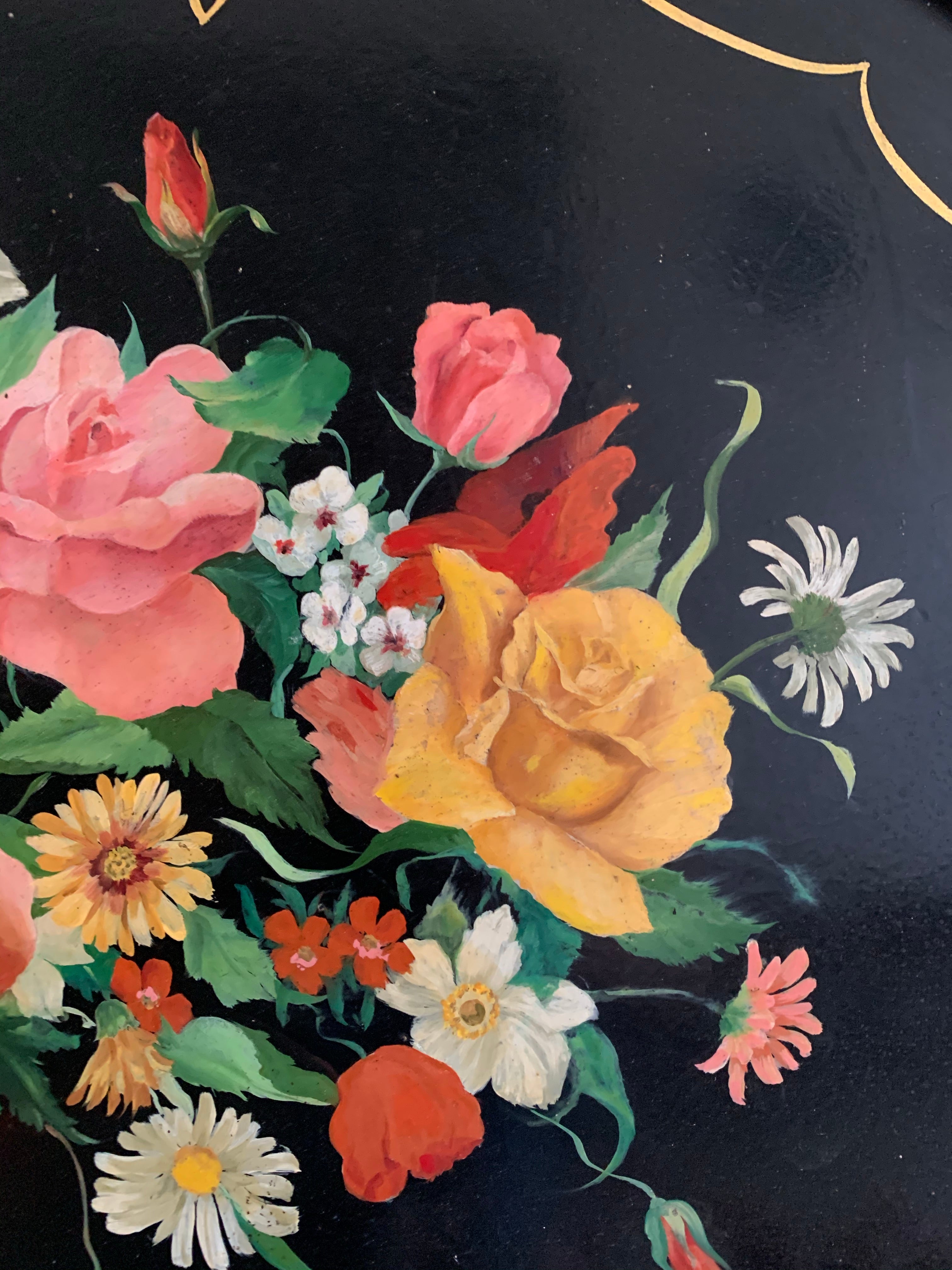 Very Large Antique Black Lacquered Tray