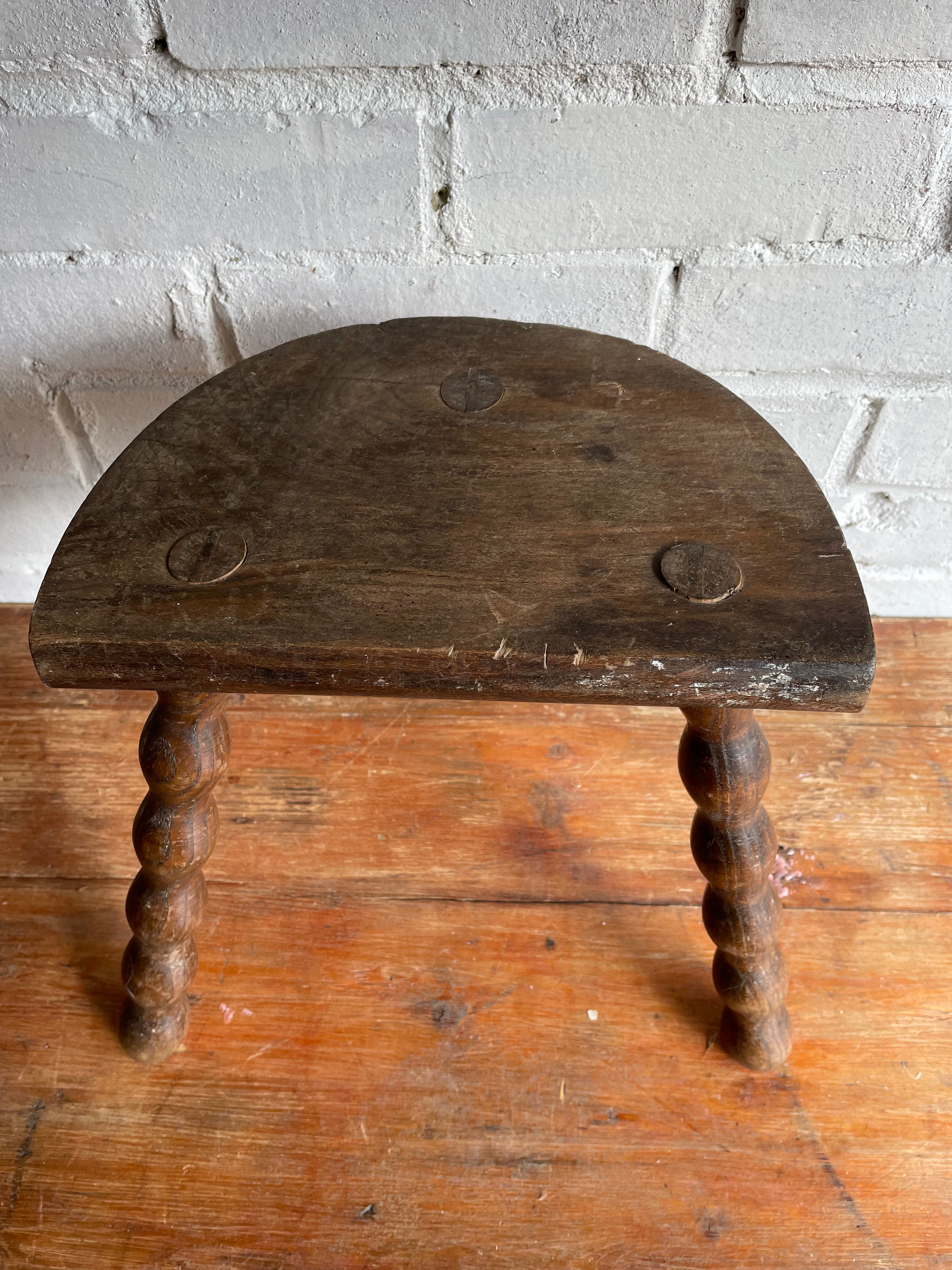 Small French Half-Moon Shaped Milking Stool