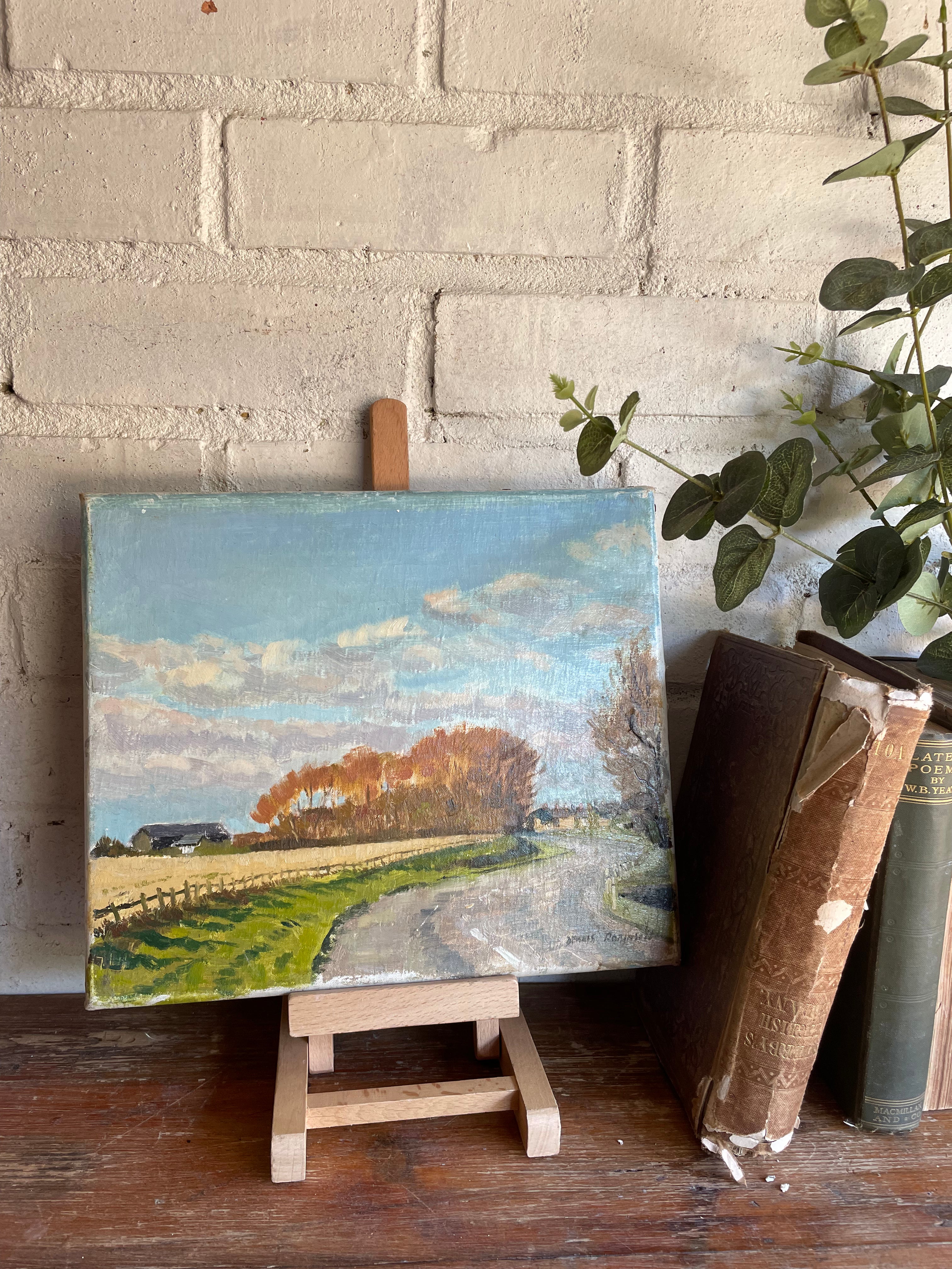 Fields and Blue Sky: Tiny Oil on Canvas