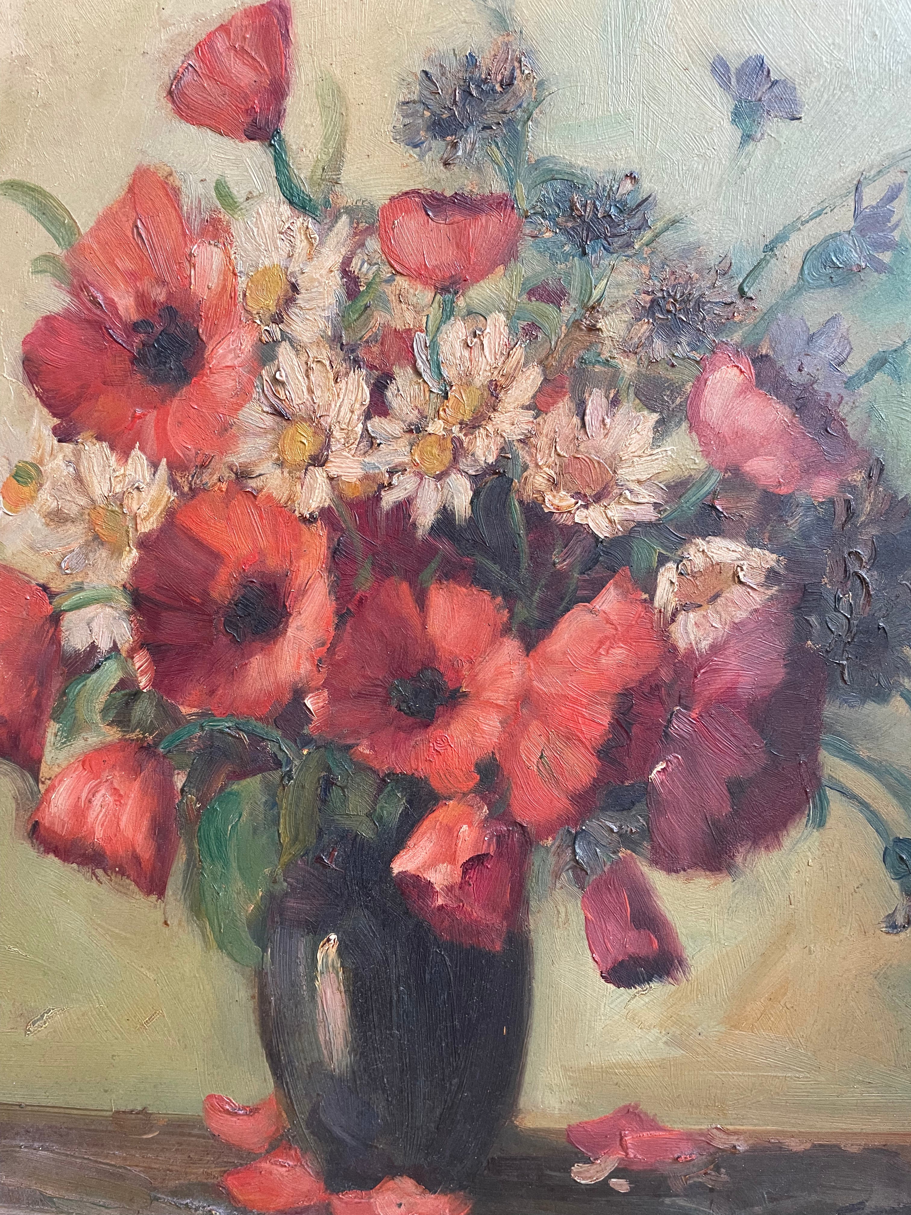 Floral Still Life: Vintage Oil on Board