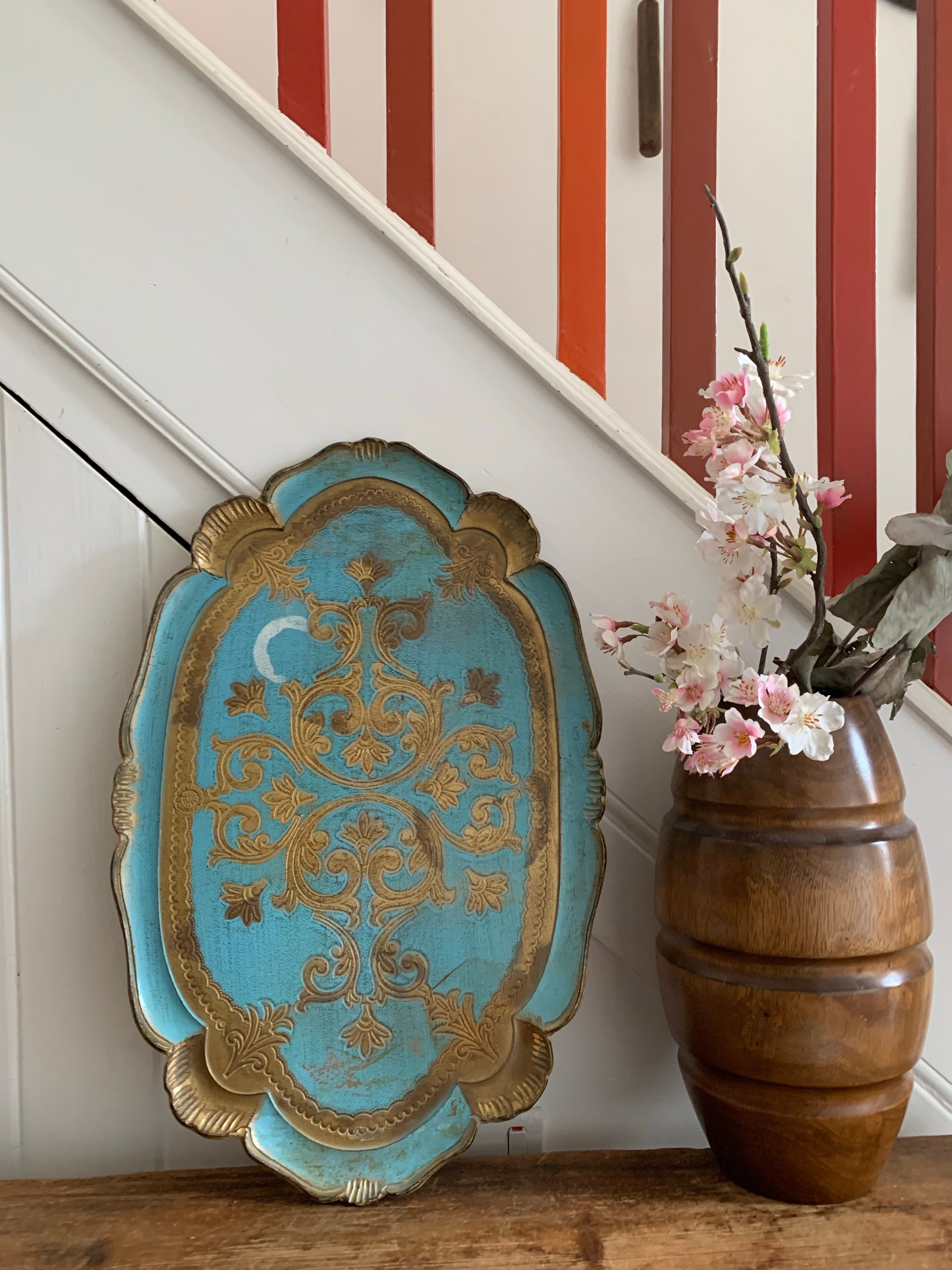 Blue Florentine Vintage Wood Gilt Tray