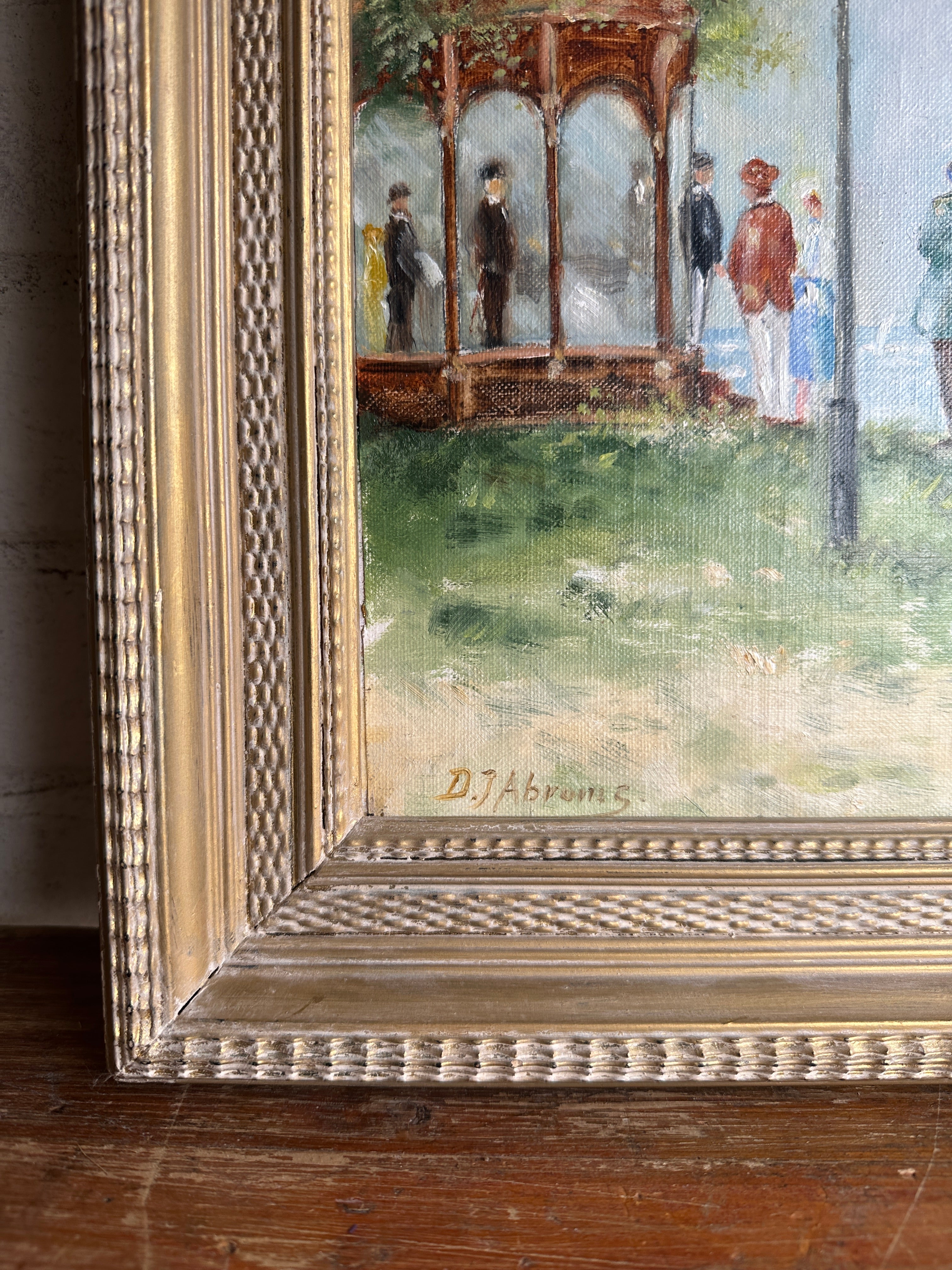Edwardian Lakeside Scene: Vintage Oil on Board