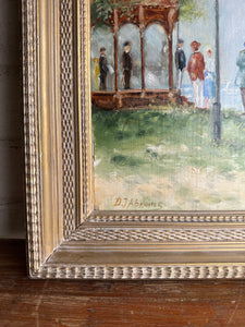 Edwardian Lakeside Scene: Vintage Oil on Board